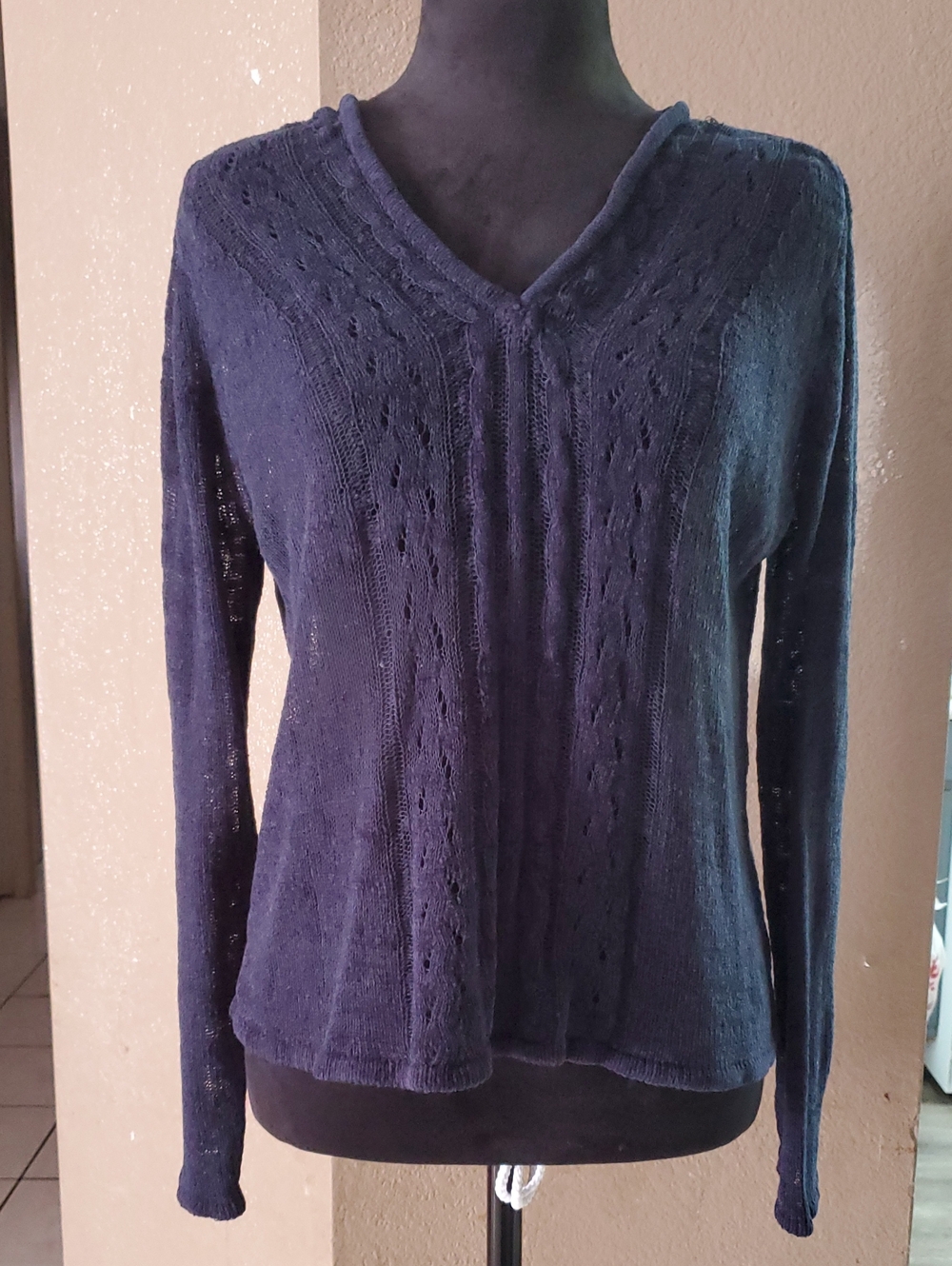 Erika Navy V-Neck Cable Knit Sweater